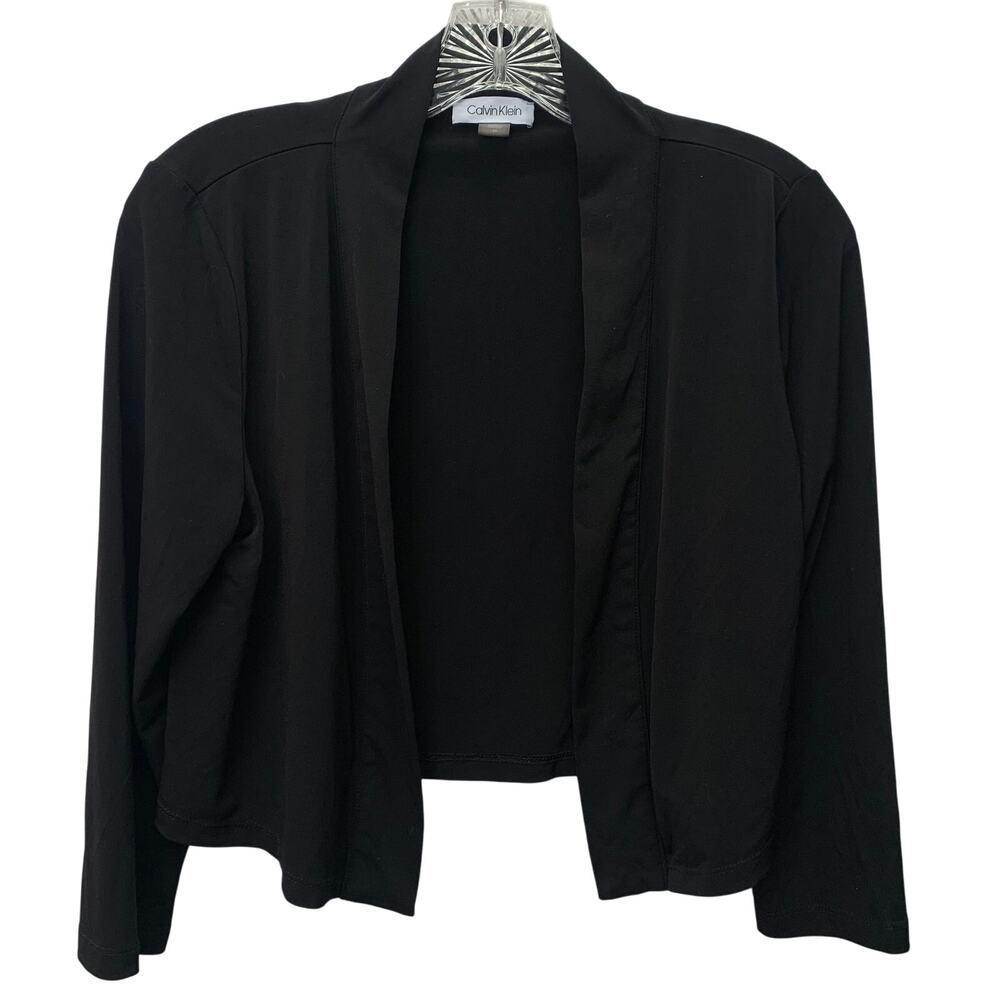 Calvin Klein Womens Medium Blag Shrug 3/4 Length Black Sweater Open Front